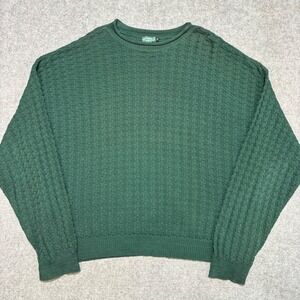 Arcadia Mens XL Forest Green Textured Basketweave Knit Crew Neck Sweater USA